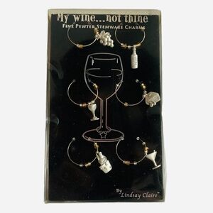 6 Pcs Wine Charms Lindsay Claire My Wine Not Thine Fine Pewter Stemware Charms